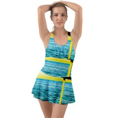 Pop Art Beach Umbrella  Ruffle Top Dress Swimsuit by essentialimage