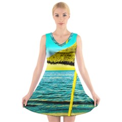 Pop Art Beach Umbrella  V-Neck Sleeveless Dress