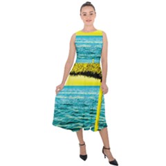 Pop Art Beach Umbrella  Midi Tie-Back Chiffon Dress