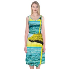 Pop Art Beach Umbrella  Midi Sleeveless Dress