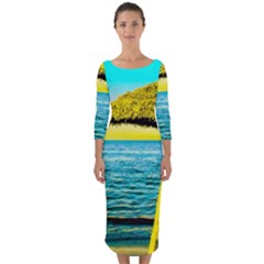 Pop Art Beach Umbrella  Quarter Sleeve Midi Bodycon Dress by essentialimage