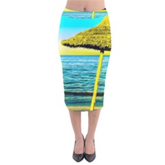 Pop Art Beach Umbrella  Velvet Midi Pencil Skirt