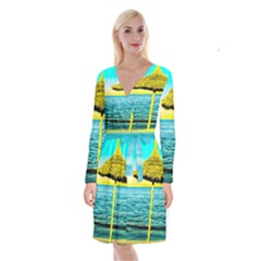 Pop Art Beach Umbrella  Long Sleeve Velvet Front Wrap Dress