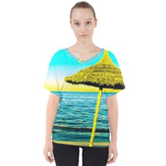 Pop Art Beach Umbrella  V-Neck Dolman Drape Top