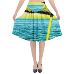 Pop Art Beach Umbrella  Flared Midi Skirt