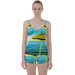 Pop Art Beach Umbrella  Tie Front Two Piece Tankini