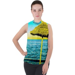 Pop Art Beach Umbrella  Mock Neck Chiffon Sleeveless Top