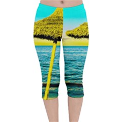 Pop Art Beach Umbrella  Velvet Capri Leggings 