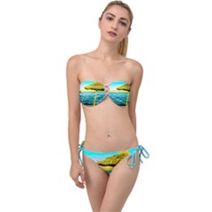 Pop Art Beach Umbrella  Twist Bandeau Bikini Set