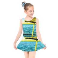 Pop Art Beach Umbrella  Kids  Skater Dress Swimsuit