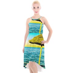 Pop Art Beach Umbrella  High-Low Halter Chiffon Dress 