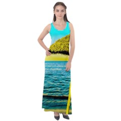 Pop Art Beach Umbrella  Sleeveless Velour Maxi Dress