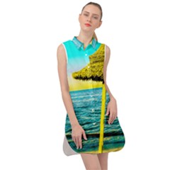 Pop Art Beach Umbrella  Sleeveless Shirt Dress