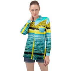 Pop Art Beach Umbrella  Long Sleeve Satin Shirt