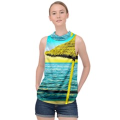 Pop Art Beach Umbrella  High Neck Satin Top