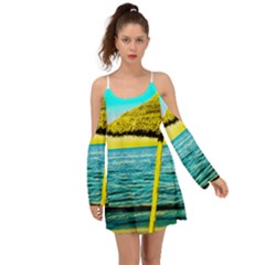 Pop Art Beach Umbrella  Kimono Sleeves Boho Dress