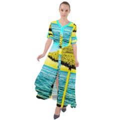 Pop Art Beach Umbrella  Waist Tie Boho Maxi Dress