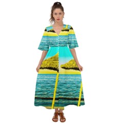 Pop Art Beach Umbrella  Kimono Sleeve Boho Dress