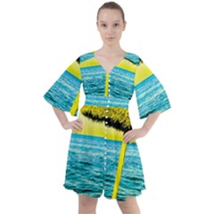 Pop Art Beach Umbrella  Boho Button Up Dress