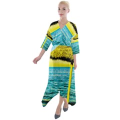 Pop Art Beach Umbrella  Quarter Sleeve Wrap Front Maxi Dress