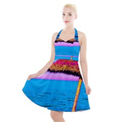 Pop Art Beach Umbrella  Halter Party Swing Dress  by essentialimage