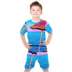 Pop Art Beach Umbrella  Kids  Tee And Shorts Set by essentialimage