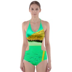 Pop Art Beach Umbrella  Cut-out One Piece Swimsuit by essentialimage
