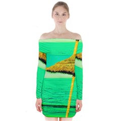 Pop Art Beach Umbrella  Long Sleeve Off Shoulder Dress