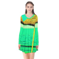 Pop Art Beach Umbrella  Long Sleeve V-neck Flare Dress by essentialimage