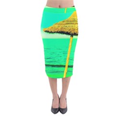 Pop Art Beach Umbrella  Velvet Midi Pencil Skirt