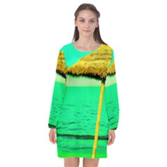 Pop Art Beach Umbrella  Long Sleeve Chiffon Shift Dress 