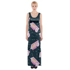 Dunkaroos Funfetti Print Dark Blue 1 Thigh Split Maxi Dress