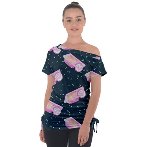 Dunkaroos Funfetti Print Dark Blue 1 Tie-up Tee by elizabethjonesstyling