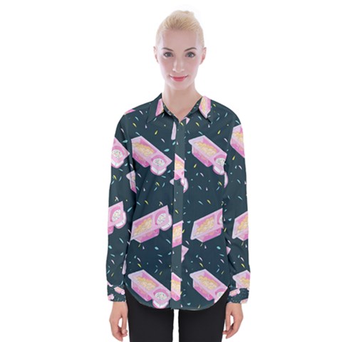 Dunkaroos Funfetti Print Dark Blue 1 Womens Long Sleeve Shirt by elizabethjonesstyling