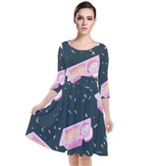 Dunkaroos Funfetti Print Dark Blue 1 Quarter Sleeve Waist Band Dress