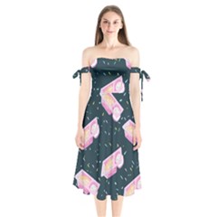 Dunkaroos Funfetti Print Dark Blue 1 Shoulder Tie Bardot Midi Dress by elizabethjonesstyling