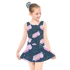 Dunkaroos Funfetti Print Dark Blue 1 Kids  Skater Dress Swimsuit