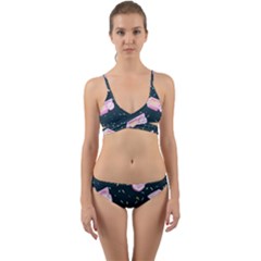 Dunkaroos Funfetti Print Dark Blue 1 Wrap Around Bikini Set by elizabethjonesstyling