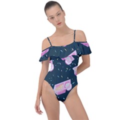 Dunkaroos Funfetti Print Dark Blue 1 Frill Detail One Piece Swimsuit by elizabethjonesstyling