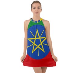 Current Flag Of Ethiopia Halter Tie Back Chiffon Dress