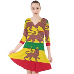 Flag of Ethiopian Empire  Quarter Sleeve Front Wrap Dress