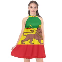 Flag of Ethiopian Empire  Halter Neckline Chiffon Dress 