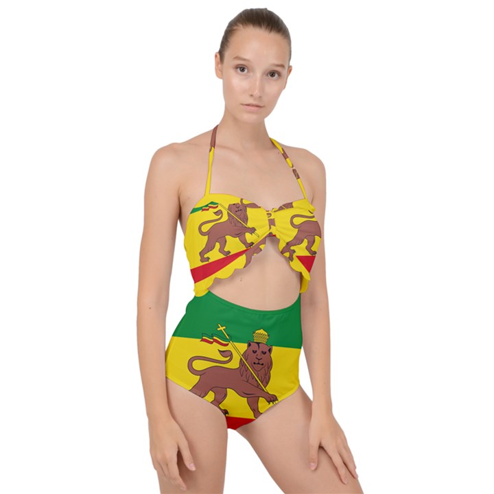 Flag of Ethiopian Empire  Scallop Top Cut Out Swimsuit