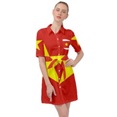 Flag Of Vietnam Belted Shirt Dress