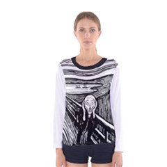 The Scream Edvard Munch 1893 Original lithography black and white engraving Women s Long Sleeve Tee