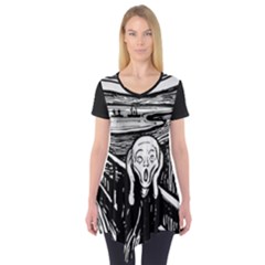 The Scream Edvard Munch 1893 Original lithography black and white engraving Short Sleeve Tunic 