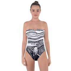 The Scream Edvard Munch 1893 Original lithography black and white engraving Tie Back One Piece Swimsuit