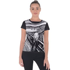 The Scream Edvard Munch 1893 Original lithography black and white engraving Short Sleeve Sports Top 