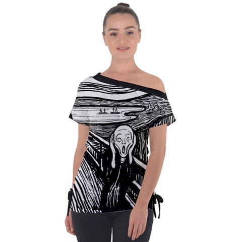 The Scream Edvard Munch 1893 Original Lithography Black And White Engraving Tie-up Tee by snek