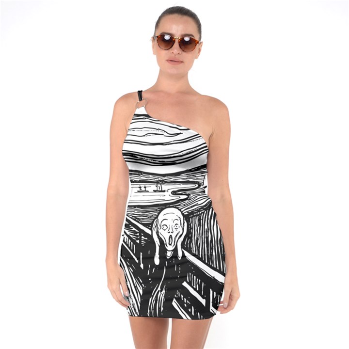 The Scream Edvard Munch 1893 Original lithography black and white engraving One Soulder Bodycon Dress